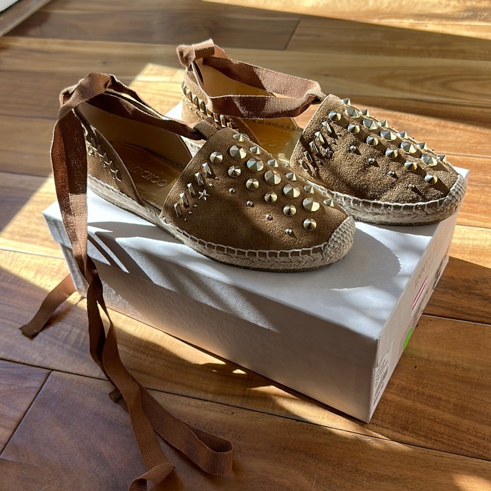 Jimmy Choo - Tan - Dolphin Espadrilles Flats w/ Punk Studs